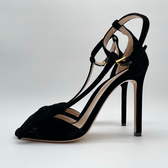 TOM FORD | Velvet Brigitte Sandal in Black T-Strap Open Toe Bow Heels 40 / 8.5 - Picture 10 of 16